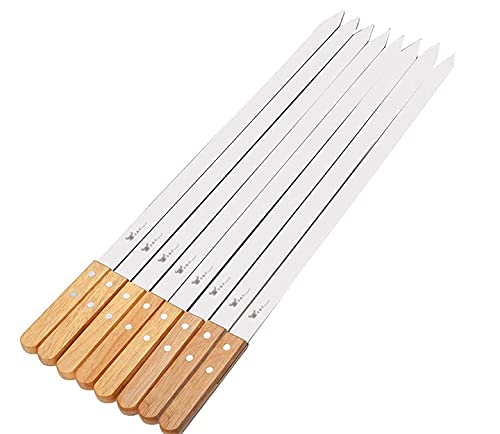 G & F Products 25619 2020 23 Inch Long 5/8 Inch Wide 2mm Thin Stainless Steel BBQ Skewer 8 Piece, Silver