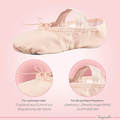 Foto von tanzmuster Ballettschuhe Mädchen - Charlie - Geteilte Ledersohle - rosa-apricot Größe 29- Ballettschläppchen für Kinder - rosa Tanzschuhe fürs Ballett