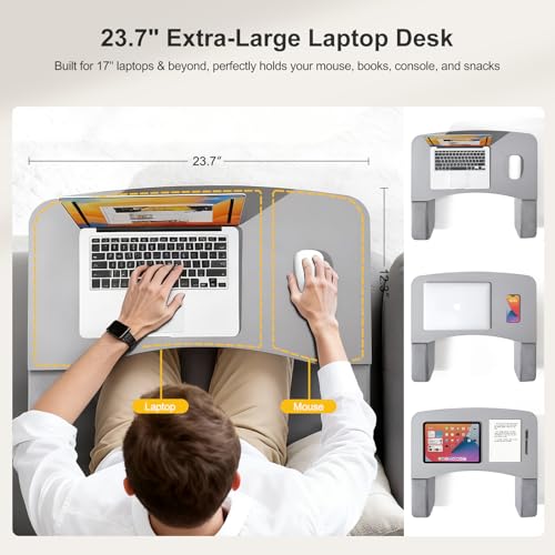 Image of Lap Desk for Adults with Arm Rests,Ergonomic Laptop Pillow Stand for Bed,Couch,Floor,Large Table for Long Hours Work,Eating,Gaming,Reading and Writing,Lap Laptop Desk for College Dorm Room (Grey)