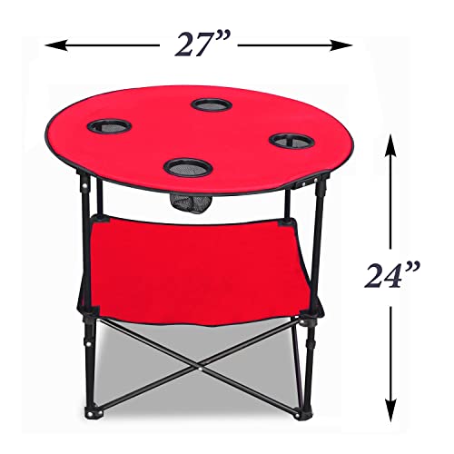 Etna Portable Camping Table Folding Camp 28 Inch Foldable Beach Outdoor with Cup Holders & Carry Bag for Camping, Beach, Backpacking, Tailgating, Patio, RV - Red (5075-RED)