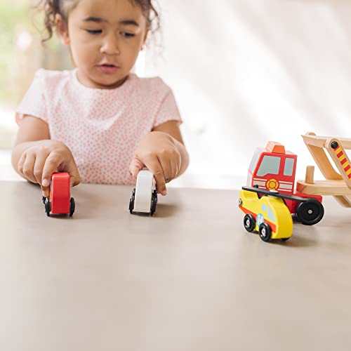 Melissa & Doug Wooden Emergency Vehicle Carrier Truck With 1 Truck And 4 Rescue Vehicles #TOP7