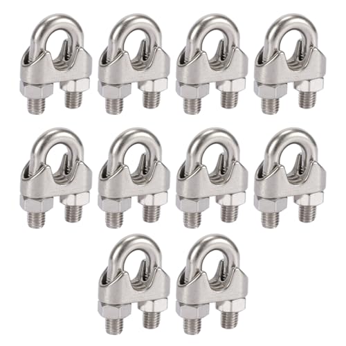 AAED Tensor Cuerda tendedero,Cable de Acero Inoxidable,Clip Cable Acero,Abrazadera de Cables,10 Piezas, Fuerte y Duradero, Cable de Bloqueo Seguro, Adecuado para Sujetar alambres y Cables