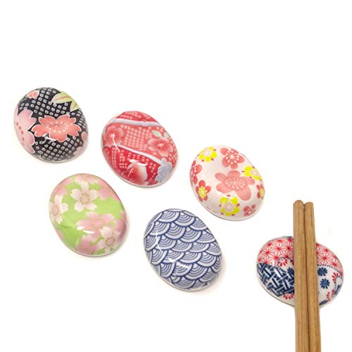 Honbay 6Pcs Fashion Broad Bean Shaped Floral Ceramic Chopsticks Rest Rack Stand Holder For Chopsticks, Forks, Spoons, Knives, Paint Brushes #TOP2