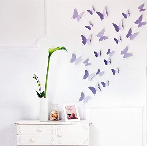 Walplus Lavender 3D Butterfly 10x6 cm Wall Stickers Removable Self-Adhesive Mural Art Decals Vinyl Home Decoration DIY Living Bedroom Office Décor Wallpaper Kids Room Gift