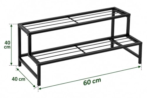 Image of 2 Tier Metal Plant Stand 24 Inch for Balcony & Living Room - Heavy Duty Black Iron Flower Pot Stand, Indoor Outdoor Vertical Plant Rack for Garden, Terrace & Home Decor (2 STEP)