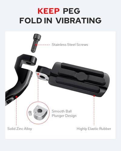 Image of Benlari Highway Pegs 1in 1-1 /4 in Highway Footpegs 304 Stainless Steel Long Angled Adjustable Fit For Harley Touring Street Glide Road King Electra Glide Softail Dyna Black Style2