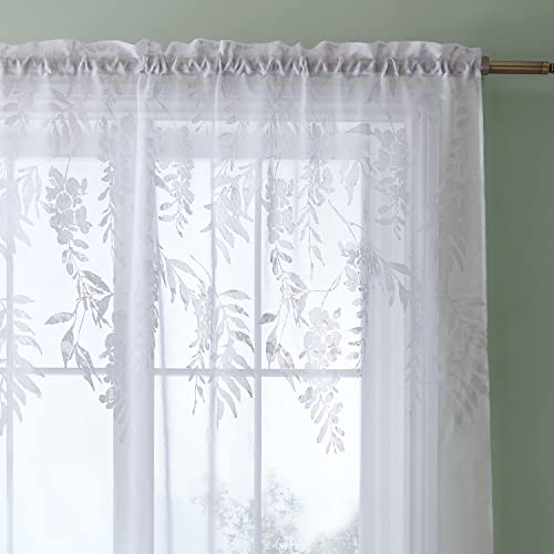 Catherine Lansfield Living Wisteria Floral 55x54 Inch Slot Top Curtain Panel White, W 54.3" x L 55.1" (1 Panels) - Image 2