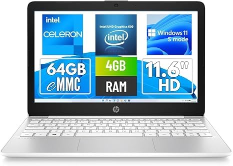 H-P Stream Laptop 11-AK0053Dx – 11” Display | InteI Celeron N4120, 4GB Ram, 64GB eMMC | InteI UHD Graphics -Available in Diamond White color (Renewed)