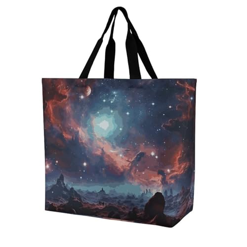 Rrtsmsgh Large Tote Bag for Women - Reusable Grocery Bags Heavy Duty Polyester Tote with Sturdy Handles, Large Capacity Space with Cluster Travel Bag Fashion Shoulder Bags for Gym Travel Work