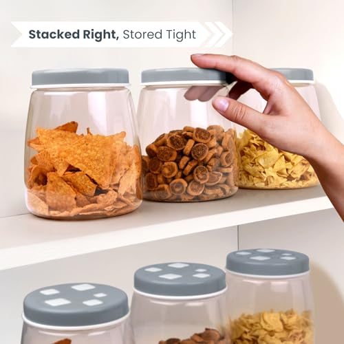 Image of FLAIR Cubics Airtight Food Storage Containers Set of 3 (1500ml each) with Spoons - Blue, BPA-Free, PET Plastic Jars, Durable, Space-Saving for Pantry, Snacks, Spices, Grains & More