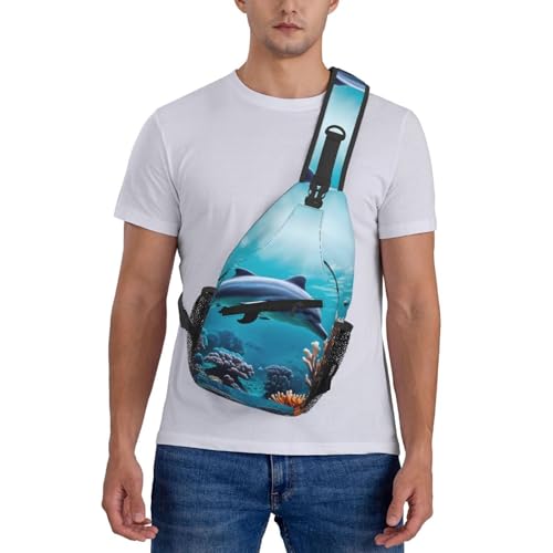 Mochila bandolera con estampa de delfines para viaje y senderismo miniatura 7