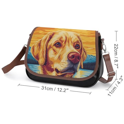 Labrador Dog and Lake Tahoe Cute Crossbody Purses for Women Leather Shoulder Bag Adjustable Shoulder Strap Handbag2