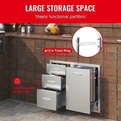 Happybuy Outdoor Kitchen Combo 29.5" W x 22.6" H x 21.7" D, Access Door & Triple Drawers with Propane Drawer and Adjustable Garbage Ring, Perfect for BBQ Island or Patio Grill Station
