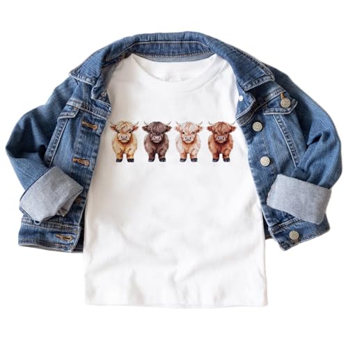 Baby Highland Cows In A Row Shirt - Cute Fluffy Scottish Cow Cattle Farm Animal Outfit - Cute Girls & Boys Natural Toddler Youth Graphic Tee2