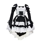 Japanese Traditional Maid Dress Cosplay Outfit Maid Costume Dress (Black)