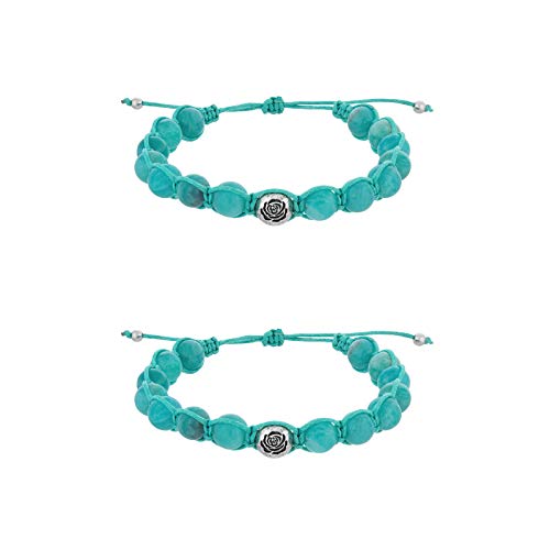 Annie LeBling - 2PC Adjustable Stone Bead Bracelet Amazonite Stone Bracelet in Rose, chakra bracelets with healing stones, Annie LaBlanc bracelet collection, healing energy natural gemstones, stackable and collectible unisex bracelets for men, women,