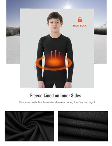1/4 Pack Youth Boys Thermal Compression Shirts Long Sleeve Fleece Lined Athletic Base Layer Tops Undershirts for Kids2