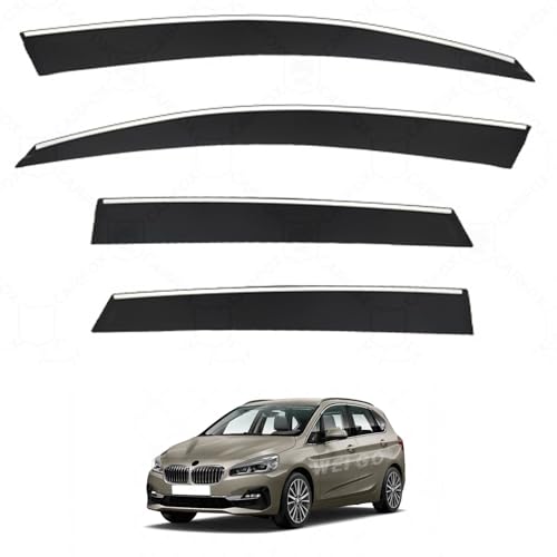 BMW・2シリーズ アクティブツアラー(F45)2014年12月~2022年【5人乗りバージョン】【明るいストライプ付き】専用ウィンドウバイザー 車の窓の雨の眉毛 ガードカバーカーアクセサリー車のサイドウインドディフレクターセット
