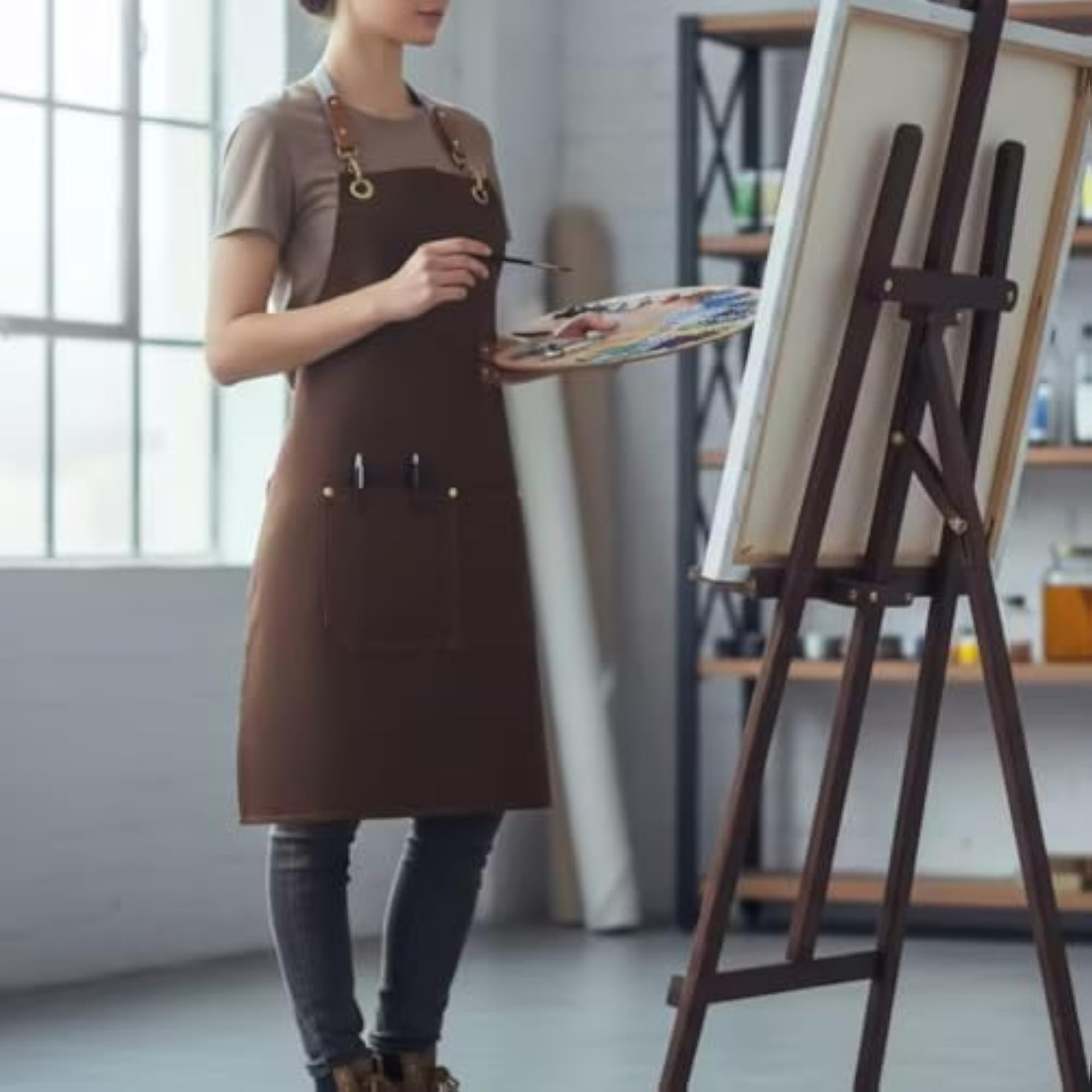 Large Front Pocket Cross-Back Apron, Long Work Wear