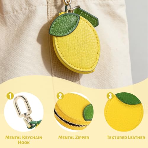 Floruvia Mini Münzbeutel Schlüsselanhänger, Zitrone Obst Geldbörse, Leder Münzbeutel Bag Charm Für Handtasche, Schlüssel, Tote & Geschenke Für Mädchen Frauen