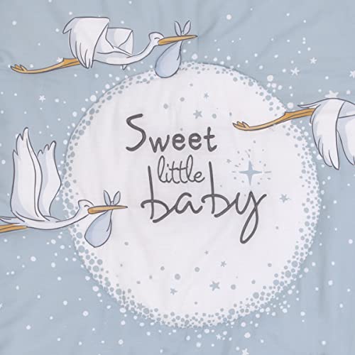 Image of NoJo Disney Dumbo Sweet Little Baby Light Blue, Gray, and White Storks, Stars, Clouds and Moon 3 Piece Nursery Crib Bedding Set - Comforter, 100% Cotton Fitted Crib Sheet and Crib Skirt
