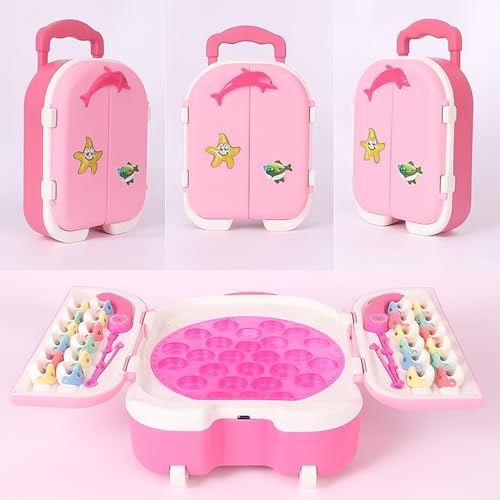 Image of Amazon Brand - Jam & Honey Magnetic Fishing Game for Kids - 2 Player Toy with 24 Magnetic Fishes, Lights & Music, Rechargeable with Type-C Charging, Trolley Design | Magnetic Fishing Game, VEFG0001-P