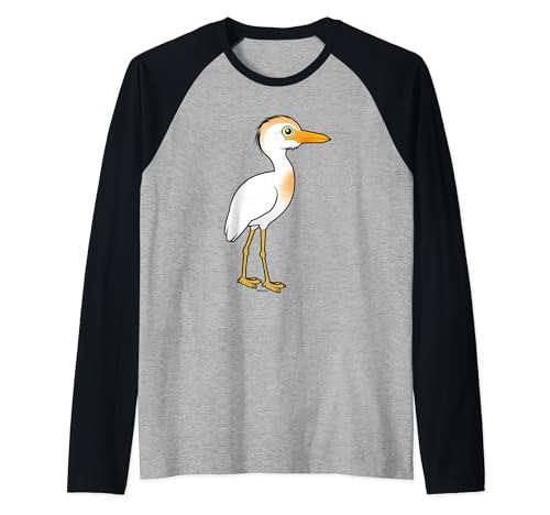 Impossibly Cute Cattle Egret | Birdorable Cartoon Bird Raglan Baseball Tee