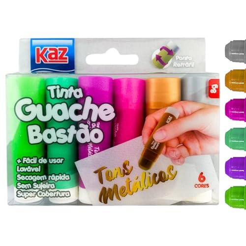 Tinta Guache Bastão 6 Cores S/Sujeira Lavável (CORES TONS METALICOS)