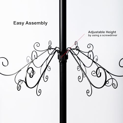 Image of HOHIYA 7 Ft Wrought Iron Christmas Tree Ornament Display Stand Metal Holder Hanger Wire Hanging for Halloween Glass Balls Decorations Gift 174 Hooks Black Taiwan Made