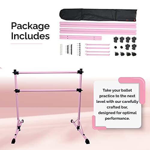 New And Improved 4 Ft Steel Double Ballet Barre With Carry Bag And Beginner Guide, Adjustable And Portable Ballet Barre For Home And Gym, Quality Ballet Bar Anti-Wobble, Stretching Dance Bar (Pink) #TOP5