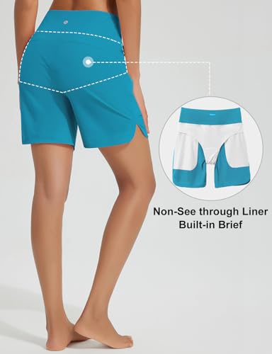 image for baleaf Women's 7'' Long Swim Board Shorts High Waisted Beach Swimming 