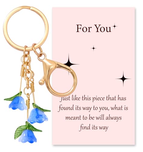 SanQuan Cute Keychain Bag Charms Mom Gifts, Best Friend, Coworker, Teacher, Nurse, Retirement Gift for Woman, Flower Keychains for Farewell, Going Away, Leaving, New Job (Gold-Blue)