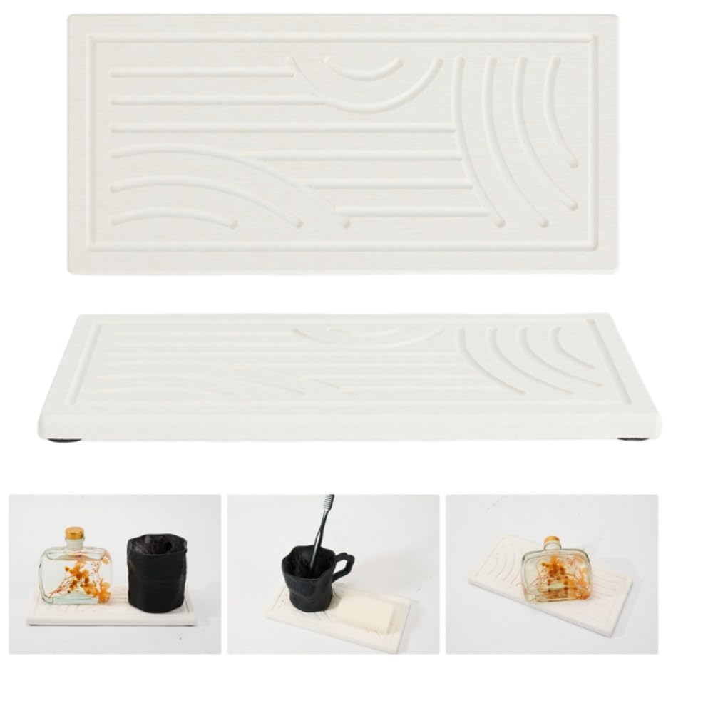 Graceice 2PCS Diatomite Tray,Absorbent Rectangle Stone Coasters for Bathroom Counter,Water Absorbing Stone Sink Organizer for Bathroom, Home Decor