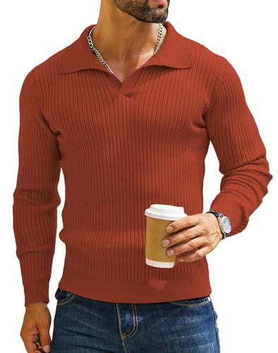 Image of DENIMHOLIC Men's Cotton Full Sleeve Collar Polo Sweater for Men, Rib Knitted Sweaters for Men Winter Sweater for Man