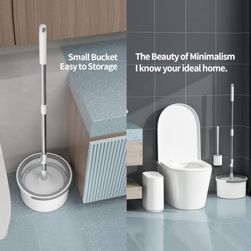 Image of Spin Mop with Bucket Deluxe System for Floor Cleaning - 360 Flexible Mop with Self Separation Dirty and Water System 2 Pcs Reusable Microfiber for All Types of Floor Cleaning (A-Grey)
