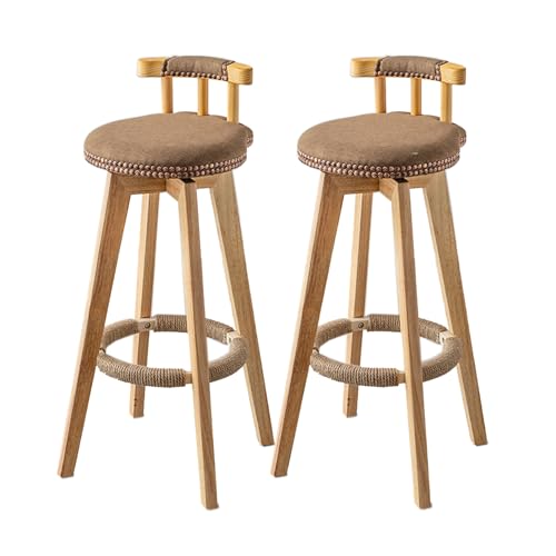 Taburete de Bar Giratorio de 2 Piezas, taburetes de Bar de Desayuno tapizados de Cuero PU con Marco de Color Madera, Patas de Madera, sillas de Comedor con reposapiés Brown,73cm