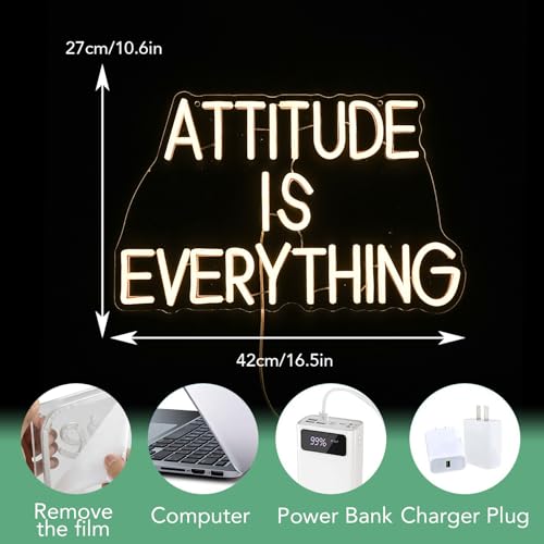 Image of Attitude Is Everything Neon Sign Dimmable Switch Warm White Led Light Sign for Wall Decor Inspirational Neon Light for Home Office School Art Wall Decor (16.5''*10.6'')