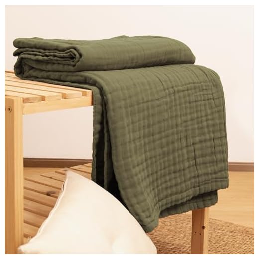 LIFEIN Cotton Muslin Blankets-Green Throw Blanket for Couch/Bed/Adult/Baby,6-Layer Cotton Thermal Blanket,Lightweight Soft Spring Breathable Throw Blanket,All Season Gauze Blanket(Olive Green,55x75in)