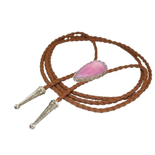 Image of Daisy Del Sol Bolo Tie Turquoise Stone Braided Vegan Faux Leather Silver Tips Handmade Necklace Adjustable Boho Western Jewelry