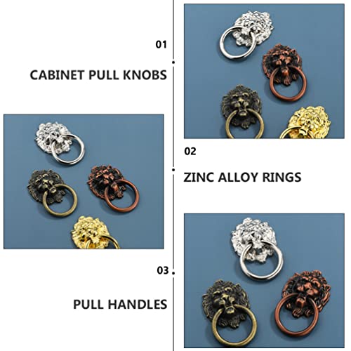 Retro Löwenkopf Türklopfer: 5 Stücke Vintage Legierung Löwen Türgriff Silber Tigerkopf Vordere Türgriff Knopf Für Home Gate Pull Griffe Ringe