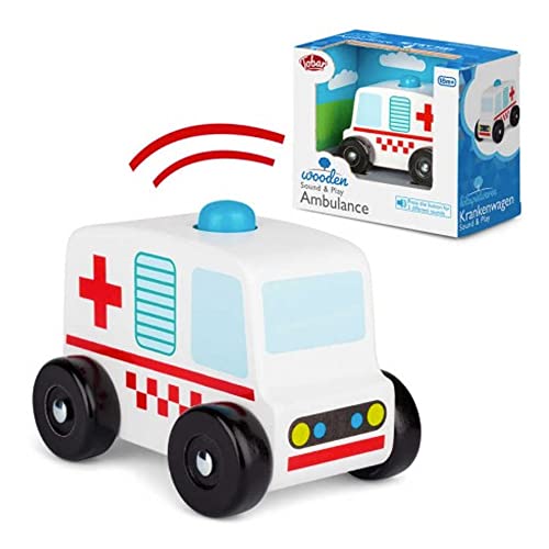 Rettungsauto - Sound&Play: Schönes Rettungsauto aus Holz, mit Sirenen-Sound und fantastischem Design. Freilaufende Räder. Größe: ca. 9 cm, Weiß