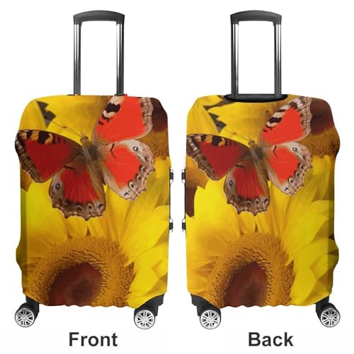 Yellow Sunflowers with Red Butterfly Travel Luggage Cover Anti-scratch Suitcase Cover Elastic Suitcase Protective Cover Fits 19-32 Inch Luggage XL3