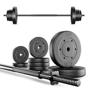 TREX SPORT Langhantel Set 22 kg | Hantelset mit Langhantelstange 120 cm aus Stahl und 8 Hantelscheiben aus Kunststoff in Schwarz mit mattem Finish für Krafttraining zuhause