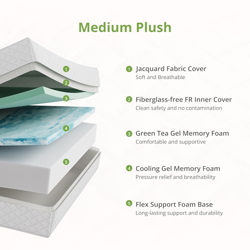 Image of EGOHOME Cal King Size Memory Foam Mattress, 12 Inch Bed Mattress in a Box with Cooling Green Tea Gel, Relieve Pressure with Medium Firm Support, CertiPUR-US Certified, 84''L x 72''W, White