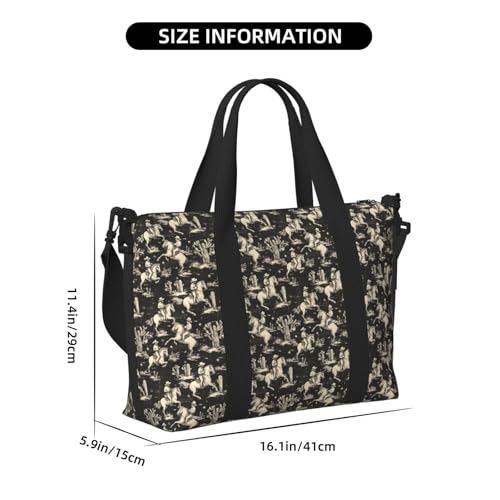 Travel Duffle Bags For Women Men - Western Cowboy White Horse Print Personal Item Weekender Overnight Gym Carry On Airport Tote Bag With Strap For Yoga, Travel, Business Trips2