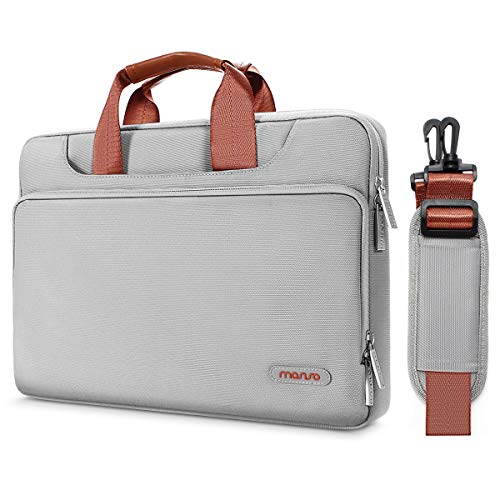 MOSISO 360 Schutz Laptoptasche Schultertasche Kompatibel mit 13-13,3 Zoll MacBook Air, MacBook Pro Retina, Surface Laptop 2 2018, Surface Book, Polyester Sleeve mit Zurück Trolly Gürtel, Grau