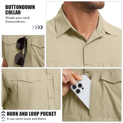 Men's Safari Hiking UPF 50+ UV Short Sleeve Button Shirt Lightweight Cooling Quick Dry Outdoor Sun Protection Fishing Shirts4