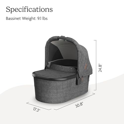 UPPAbaby Bassinet V3 - Compatible with Vista, Cruz, Ridge Strollers - Overnight Sleep Solution - Mattress, Sheet and Bug Shield Included - Greyson (Charcoal Mélange/Carbon Frame) by UPPAbaby - Image 7
