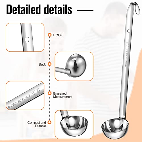 Cunhill 5 Pcs Soup Ladles Serving Ladles Stainless Steel Ladles with Long Handle for Serving, Cooking, Stirring, Portioning Kitchen Restaurant Accessories(4 oz) - Thumbnail 4