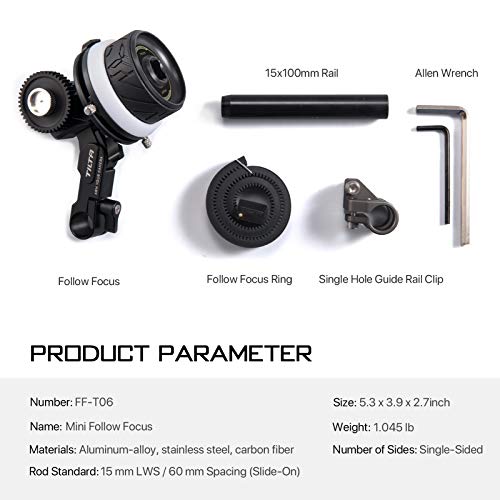 Tilta Mini Follow Focus Lens Zoom Control Per Fotocamere Dslr Mirrorless, Follow Focus Tascabile Con A/B Hard Stops 0.8M Pitch Follow Focus Gear Ring 15Mm Rod Single Rod Holder Lightweight FF-T07 - 5